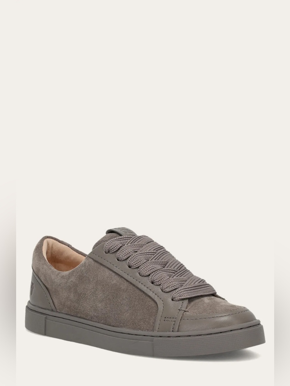 Frye Women’s Ivy Court Low Lace Sneaker in Steel suede leather minimalist sporty